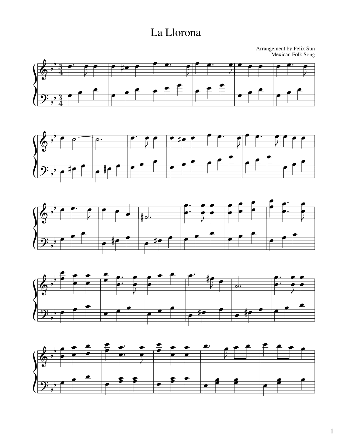 La Llorona (Piano Solo - Beautiful Mexican Folk Song) (arr. Felix Sun)