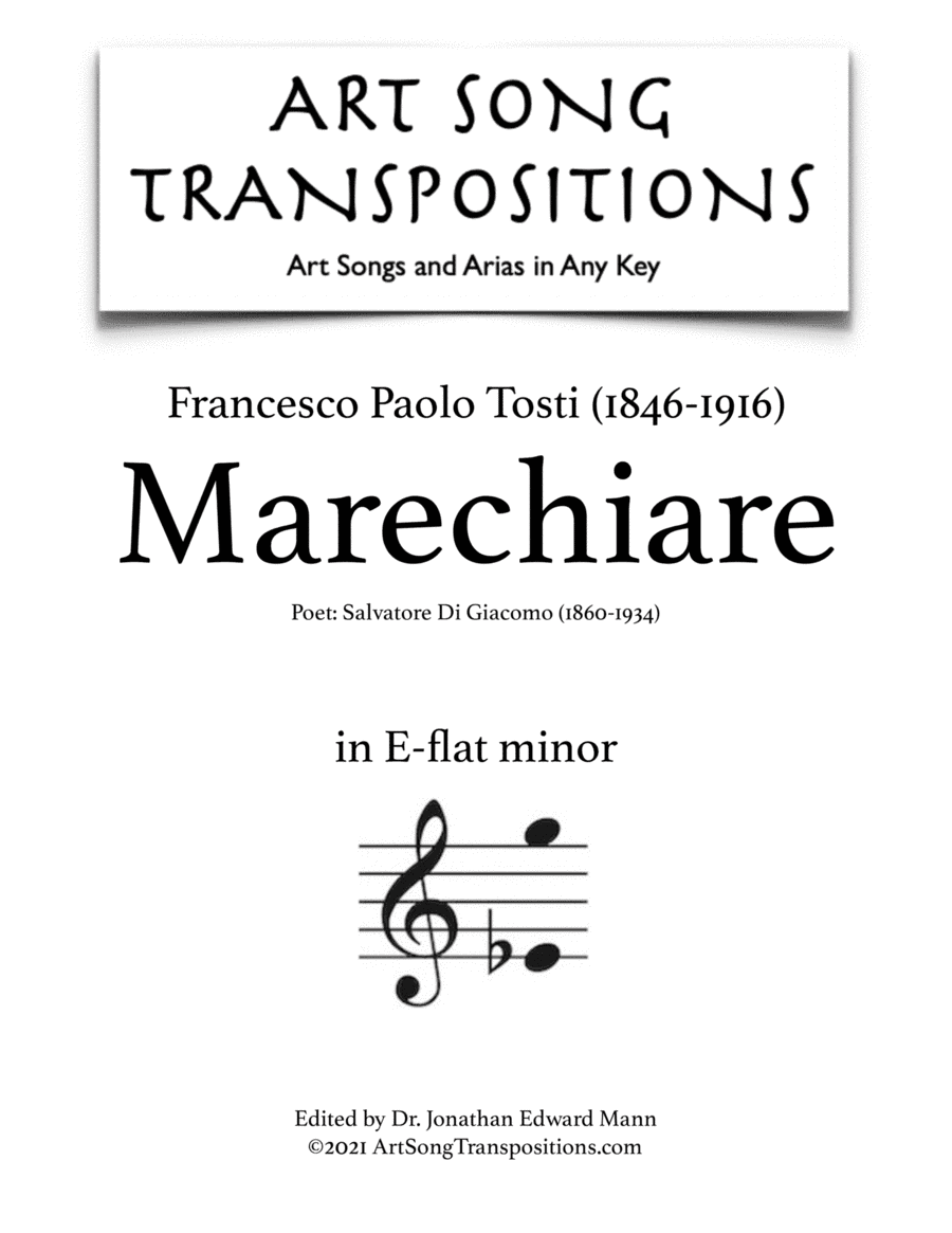 TOSTI: Marechiare (transposed to E-flat minor) (arr. ArtSongTranspositions.com)