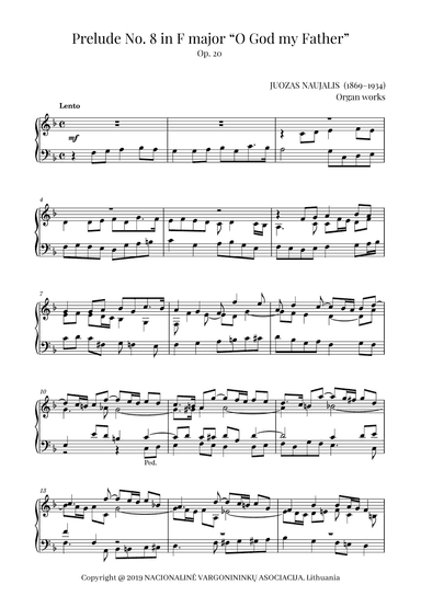 Prelude No. 8 in F major “O God my Father”, Op. 20 by Juozas Naujalis (1869–1934)