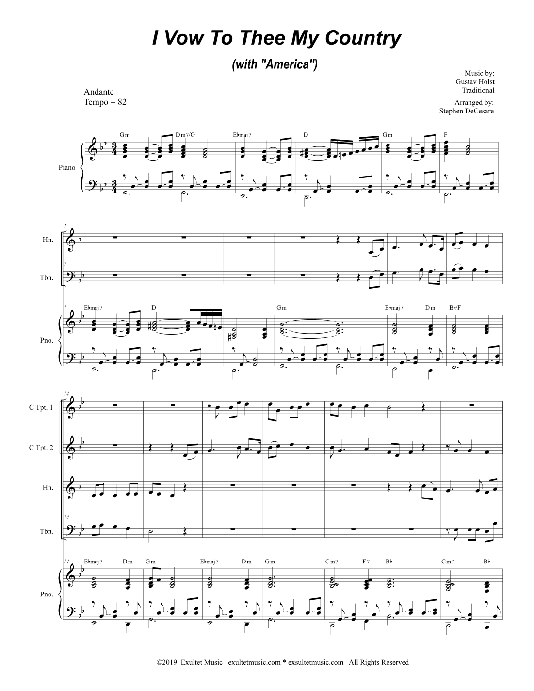 I Vow To Thee My Country (with "America") (for Brass Quartet and Piano) (arr. Stephen DeCesare)