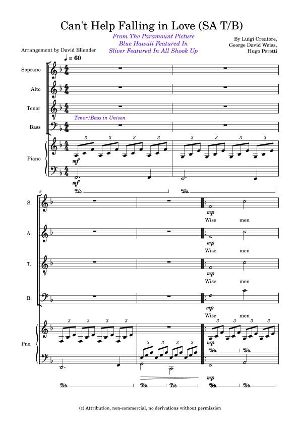 Can't Help Falling In Love (arr. David Ellender)
