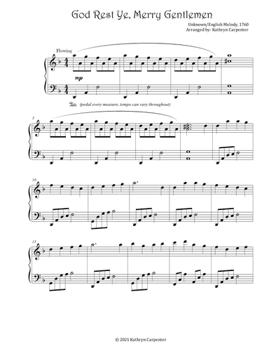 God Rest Ye Merry, Gentlemen (Advanced Intermediate Piano) (arr. Kathryn Carpenter)