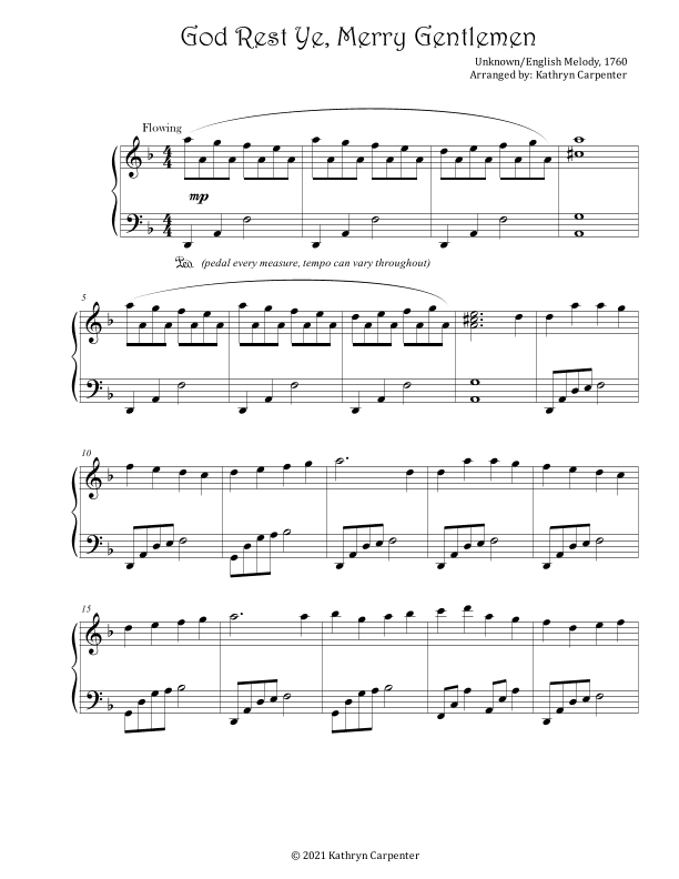 God Rest Ye Merry, Gentlemen (Advanced Intermediate Piano) (arr. Kathryn Carpenter)