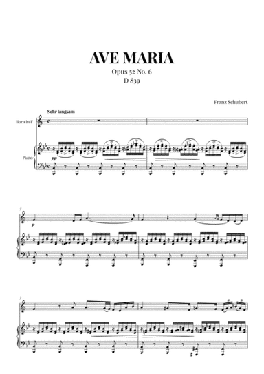 Ave Maria (Schubert) for French Horn and Piano (arr. Cadenza Editions)