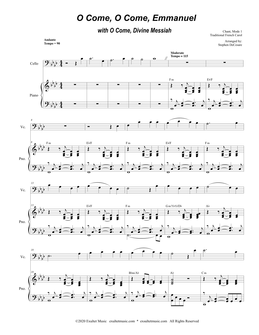 O Come, O Come, Emmanuel (with "O Come, Divine Messiah") (Cello solo and Piano) (arr. Stephen DeCesare)