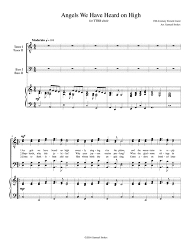 Angels We Have Heard on High - for TTBB choir with piano accompaniment (arr. Samuel Stokes)