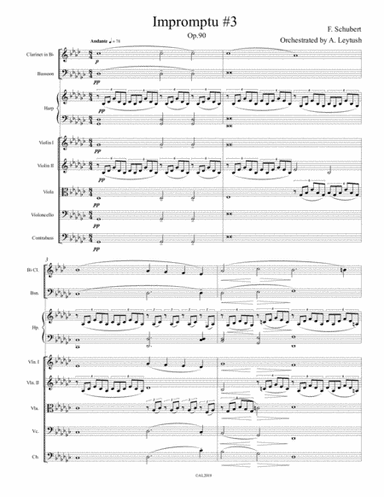 F. Schubert - Impromptu Op. 90 No. 3, arranged by A. Leytush for Clarinet & Bassoon, Harp & Strings