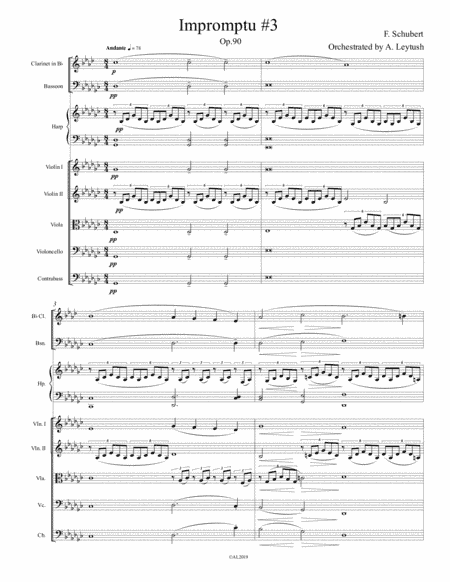 F. Schubert - Impromptu Op. 90 No. 3, arranged by A. Leytush for Clarinet & Bassoon, Harp & Strings