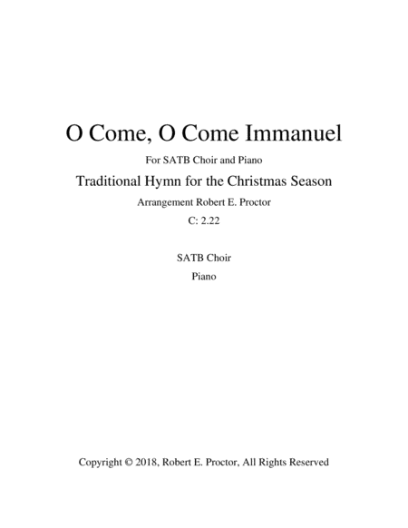 O Come O Come Immanuel -SATB with piano accompaniment (arr. Robert E. Proctor)