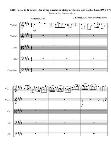 Little Fugue in G minor, BWV 578 (to C sharp minor) for String Quartet or String Orchestra (arr. Meri Dolevski)