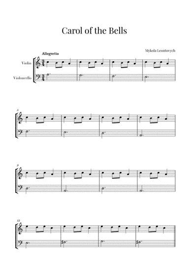 Carol of the Bells for Violin and Cello (arr. Cadenza Editions)
