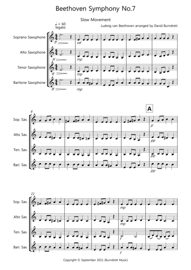 Beethoven Symphony No.7 (slow movement) for Saxophone Quartet (arr. David Burndrett)