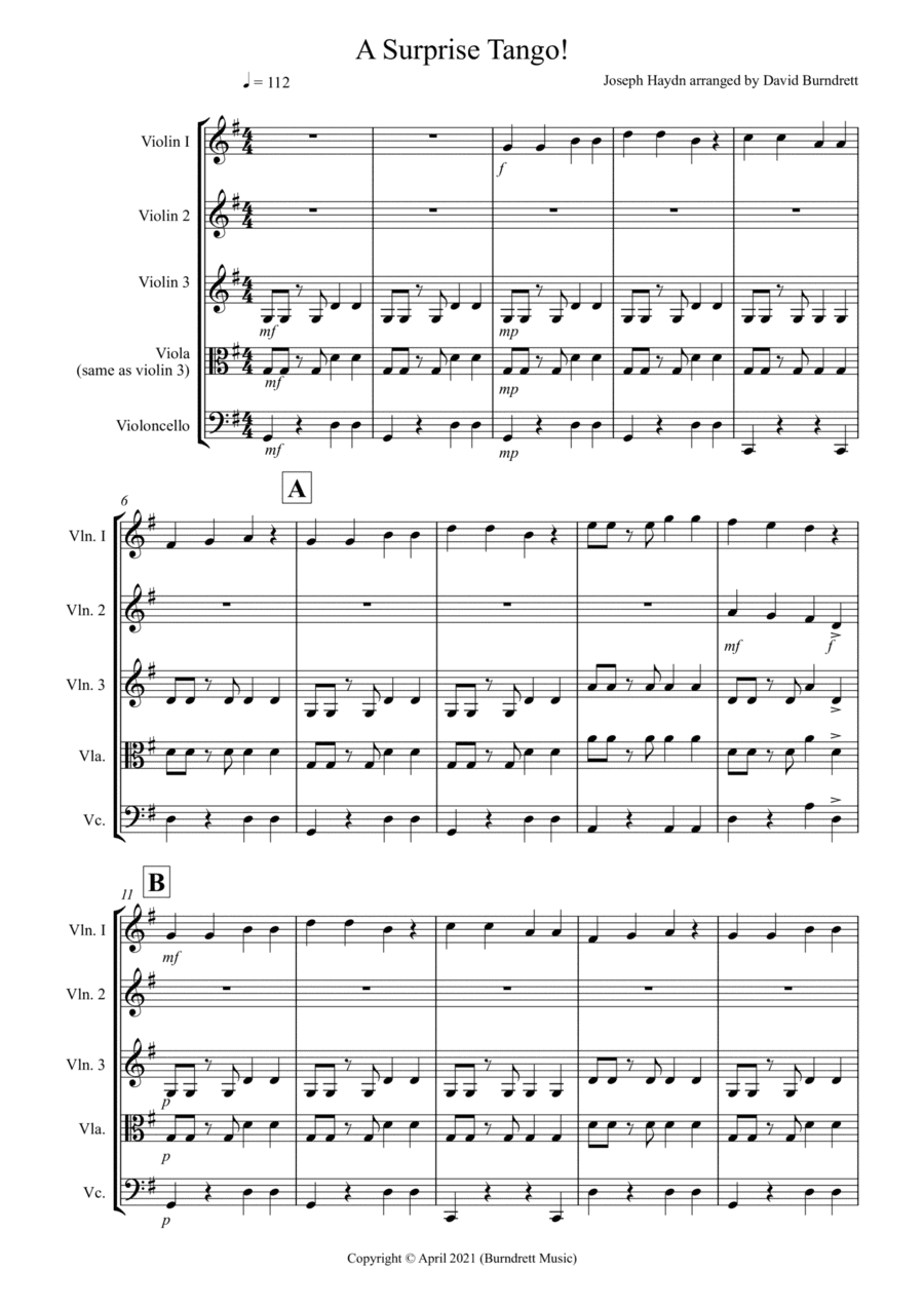 A Surprise Tango! for Beginning String Quartet (arr. David Burndrett)