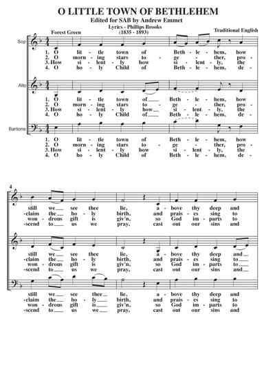 O Little Town Of Bethlehem (Forest Green) A Cappella SAB (arr. Edited by Andrew Emmet)