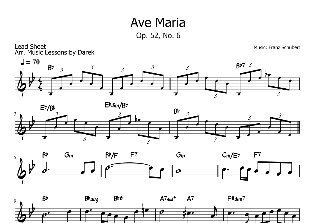 Ave Maria (LEAD SHEET) Op. 52, No. 6 [Franz Schubert] (arr. Darek)