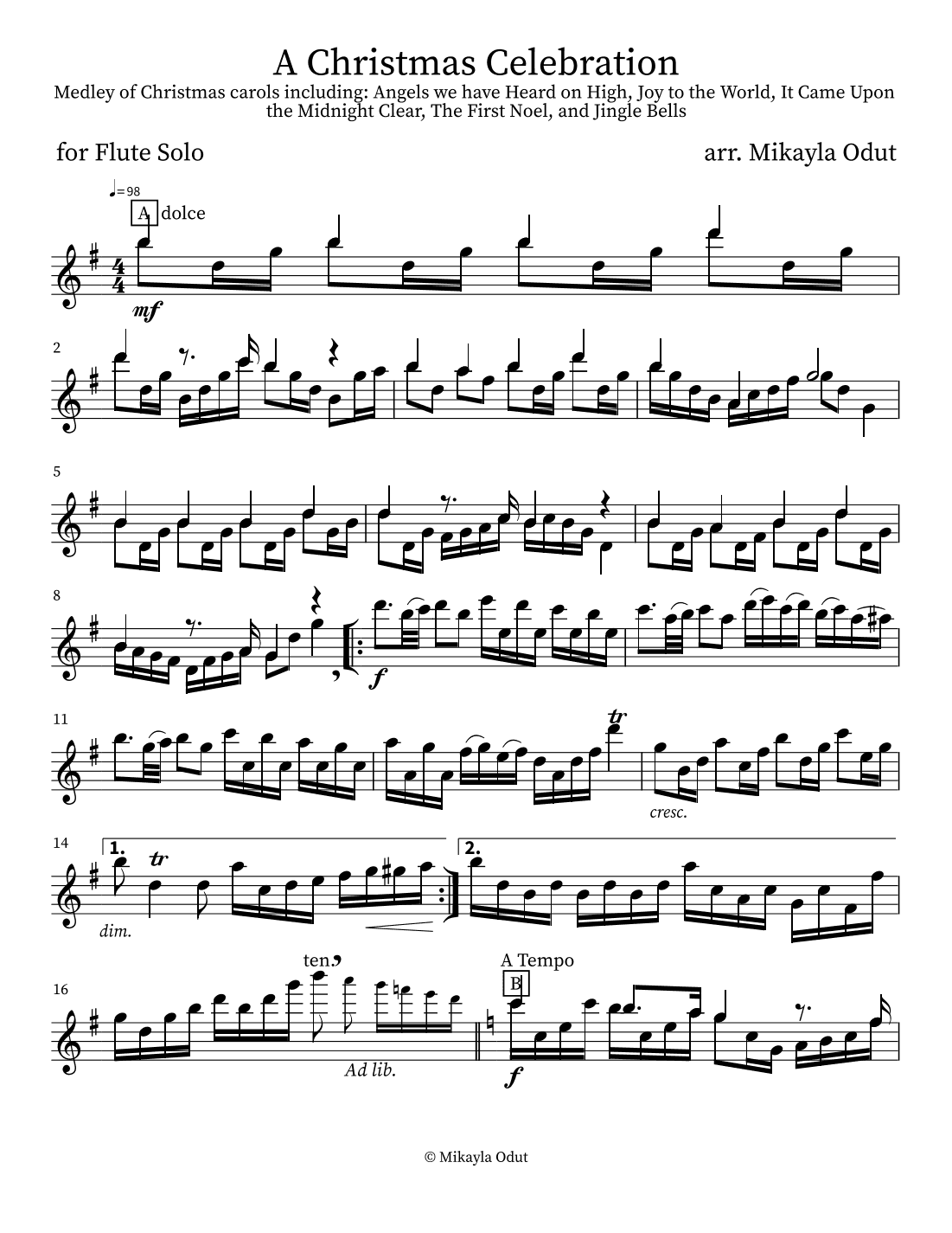 A Christmas Celebration, Medley of Christmas Carols. (arr. Mikayla Ann Odut)