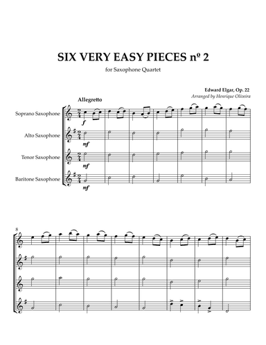 Six Very Easy Pieces nº 2 (Allegretto) - for Saxophone Quartet (arr. Henrique Oliveira)