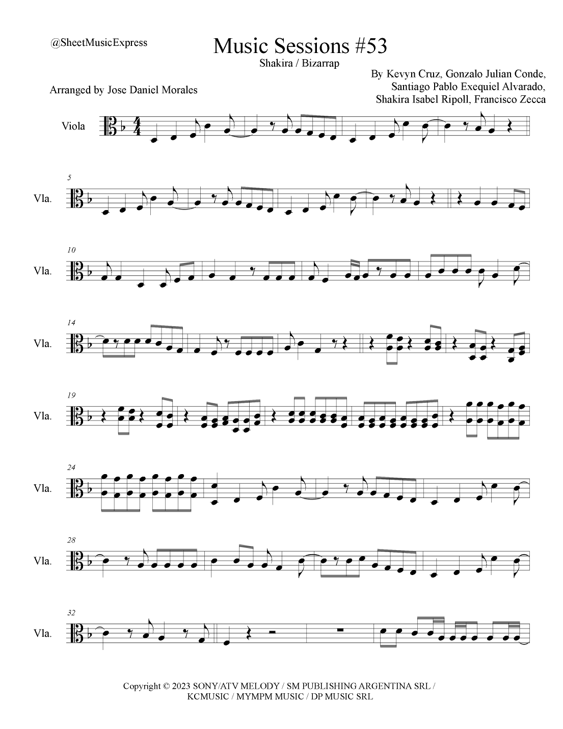 Shakira: Bzrp Music Sessions Vol. 53 (arr. Sheet Music Express)
