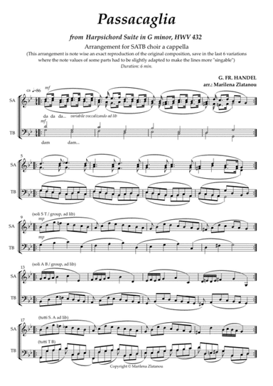 G. Fr. HANDEL: PASSACAGLIA, for SATB choir a cappella (arr. Marilena Zlatanou)