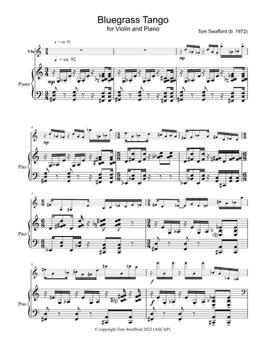 Bluegrass Tango for violin and piano