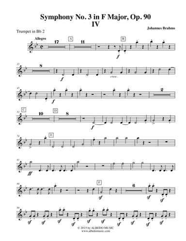Brahms Symphony No. 3, Movement IV - Trumpet in Bb 2 (Transposed Part), Op. 90 (arr. Doug Clyde)