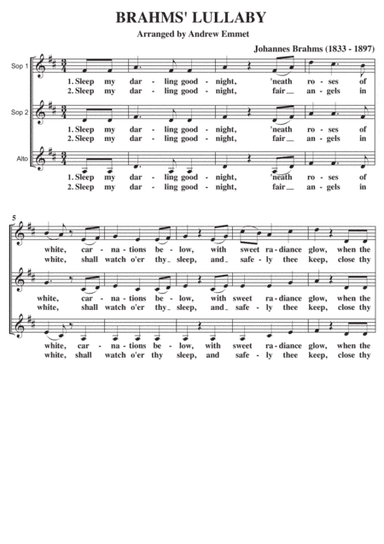 Brahms' Lullaby A Cappella SSA (arr. Andrew Emmet)