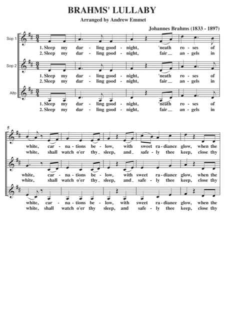 Brahms' Lullaby A Cappella SSA (arr. Andrew Emmet)