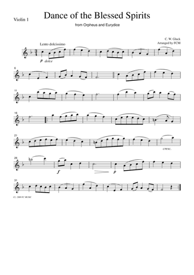 Gluck  Dance of the Blessed Spirits from Orpheus and Eurydice, for string quartet, CG301 (arr. FCMUSIC)