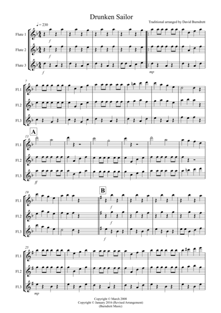 Drunken Sailor for Flute Trio (arr. David Burndrett)