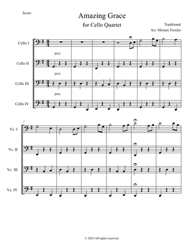 Amazing Grace for Cello Quartet (arr. Miriam Troxler)