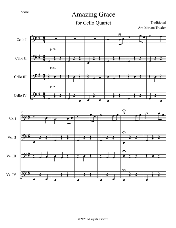 Amazing Grace for Cello Quartet (arr. Miriam Troxler)