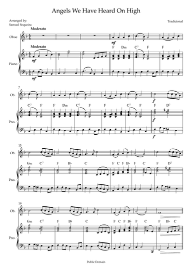 Angels We Have Heard On High - for Oboe - with piano play along (arr. Samuel Sequeira)