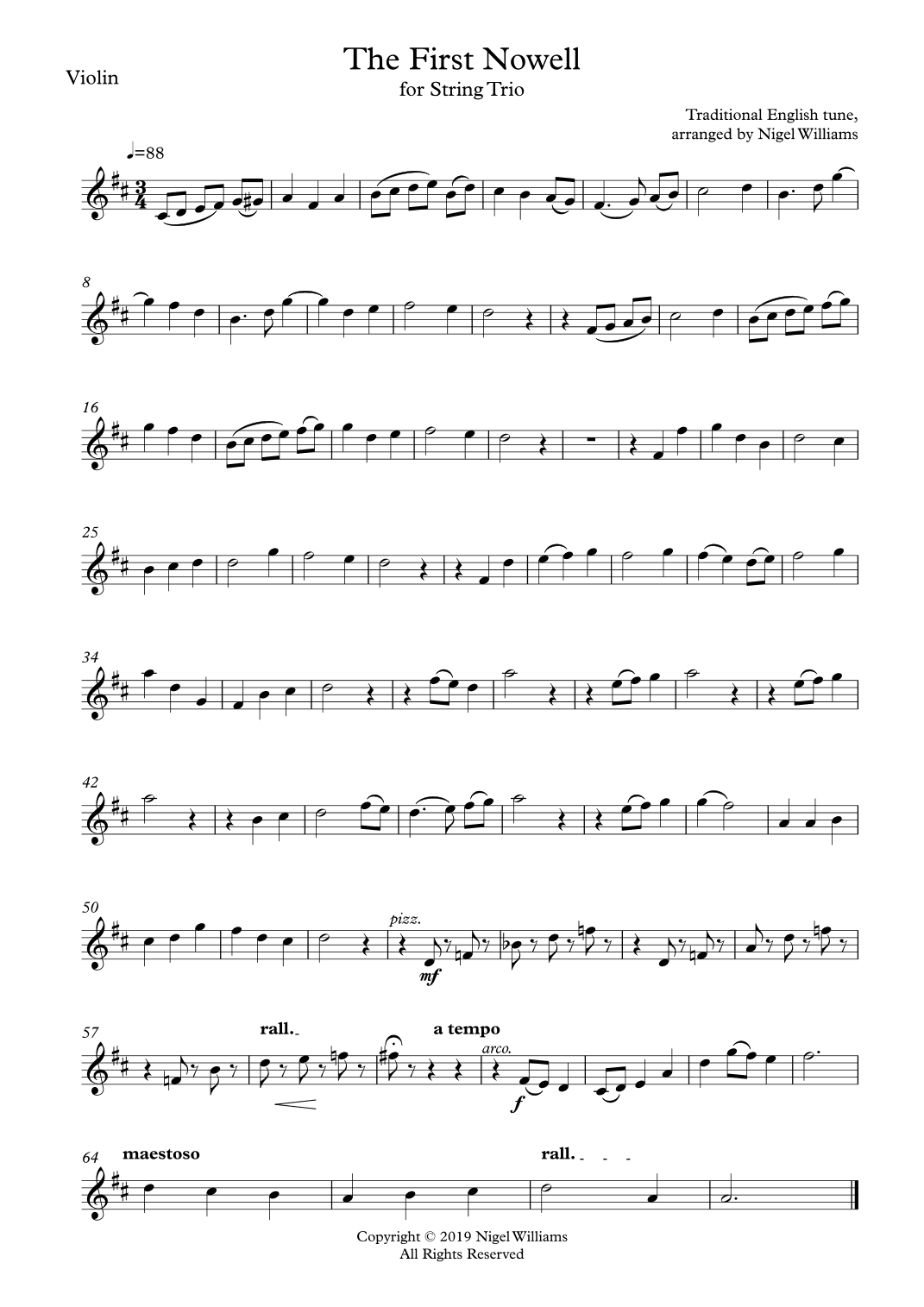 The First Nowell, for String Trio (arr. Nigel Williams)