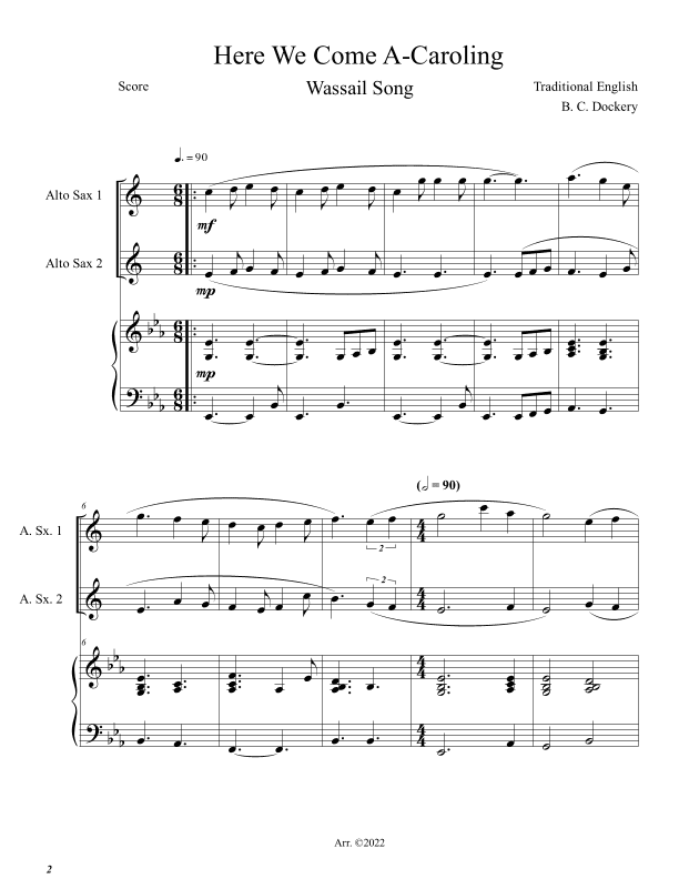 Here We Come A-Caroling (Alto Sax Duet with Piano Accompaniment) (arr. B. C. Dockery)