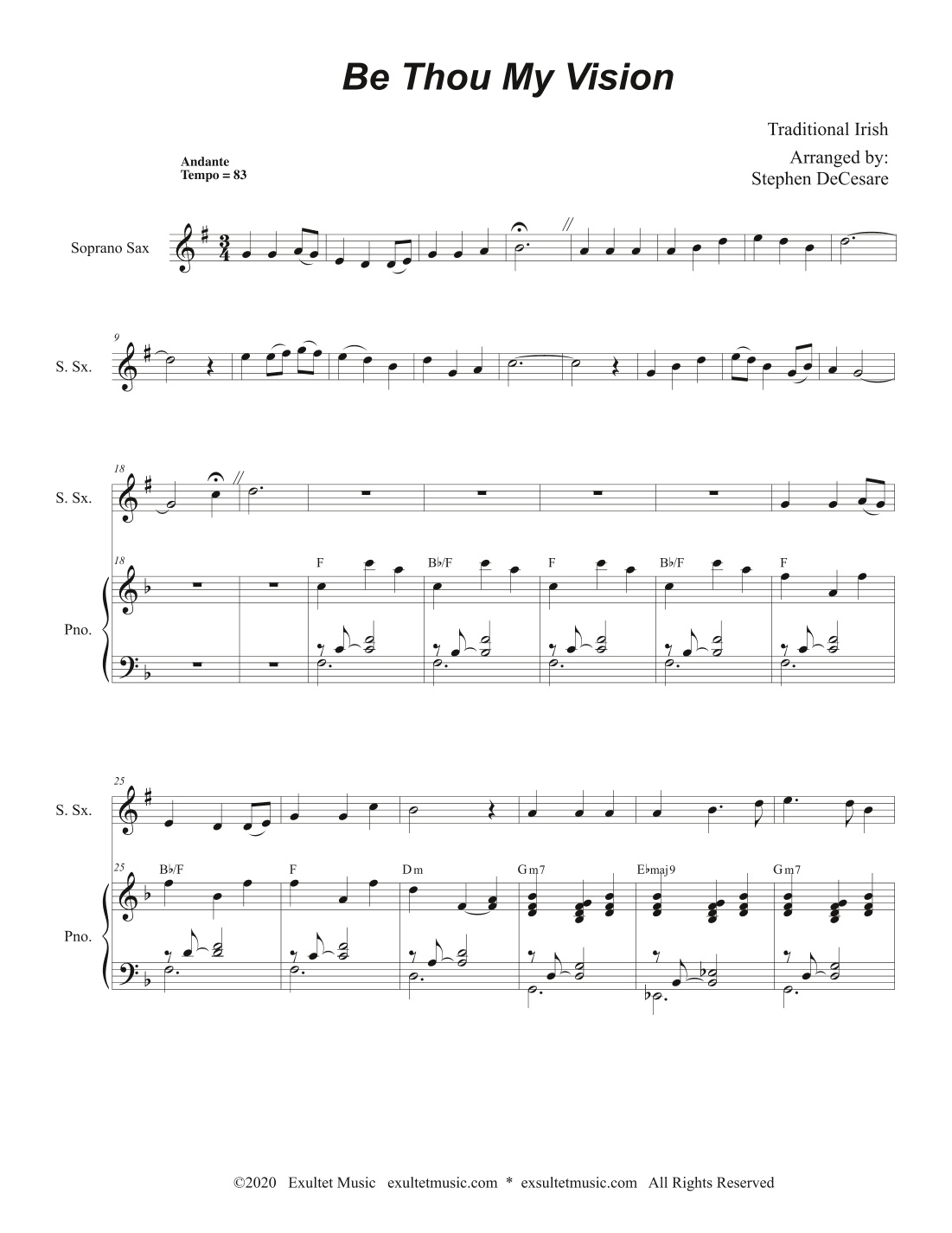 Be Thou My Vision (Soprano Saxophone and Piano) (arr. Stephen DeCesare)