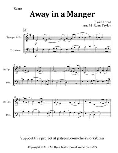 Away in a Manger for Brass Trio (Trumpet, Trombone, Tuba) (arr. M. Ryan Taylor)