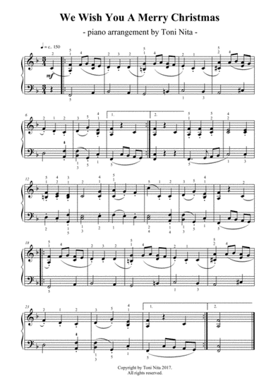 We Wish You A Merry Christmas (easy piano) (arr. Toni Nita)