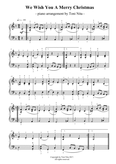 We Wish You A Merry Christmas (easy piano) (arr. Toni Nita)