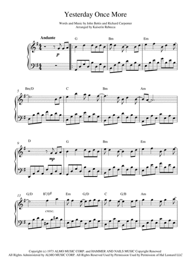 Yesterday Once More (arr. Kaiserin Rebecca)