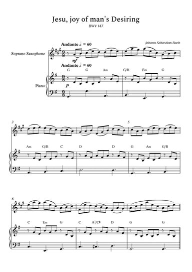 Jesu, Joy of Man's Desiring for Soprano Sax and Piano (Arpeggios With Chords) - Score and Parts (arr. Cássio Silva Chaves)