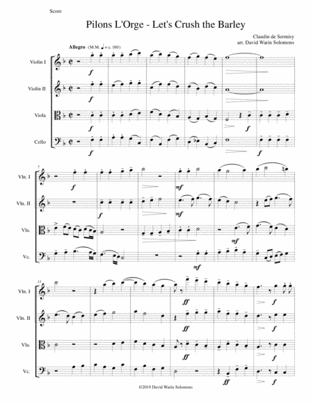Pilons l'orge (Let's crush the barley) arranged for string quartet (arr. David Warin Solomons)