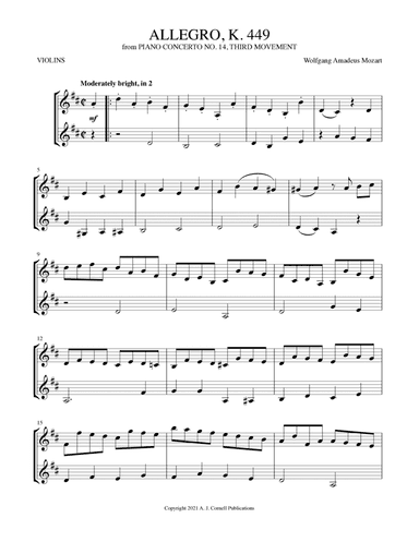 Allegro ma non troppo (from Piano Concerto No. 14, K. 449) (arr. Mark Phillips)