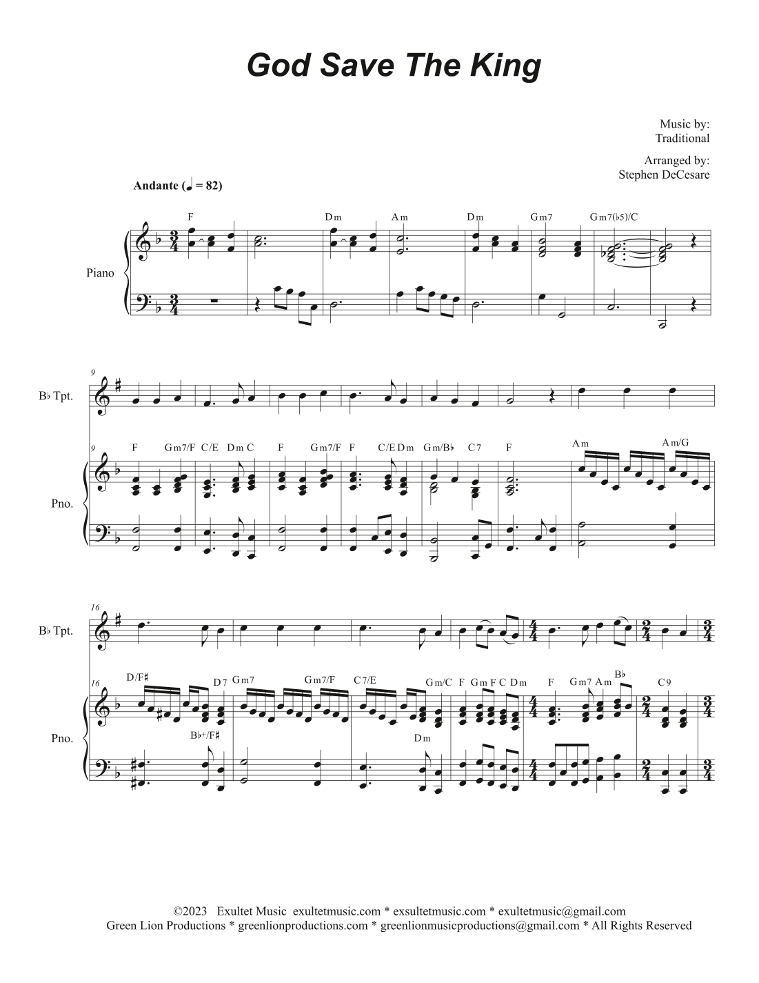 God Save The King (Bb-Trumpet solo and Piano - Easy Version) (arr. Stephen DeCesare)