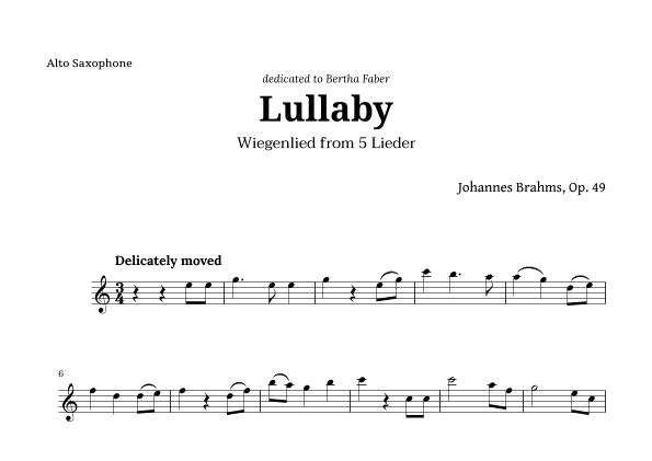 Wiegenlied (lullaby) by Brahms for Alto Sax (arr. Langanho)