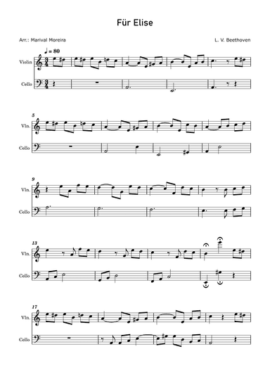 Fur Elise - Beethoven Violin and Cello v2 (arr. Marival Moreira)