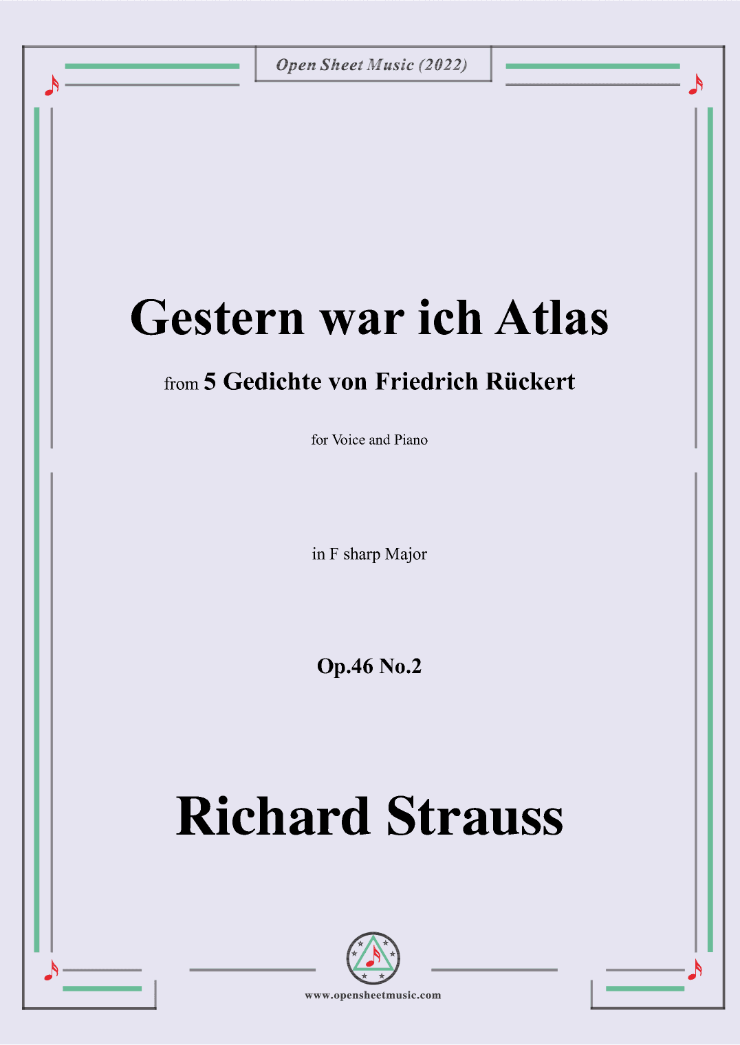 Richard Strauss-Gestern war ich Atlas,in F sharp Major,Op.46 No.2 (arr. OSM Press)