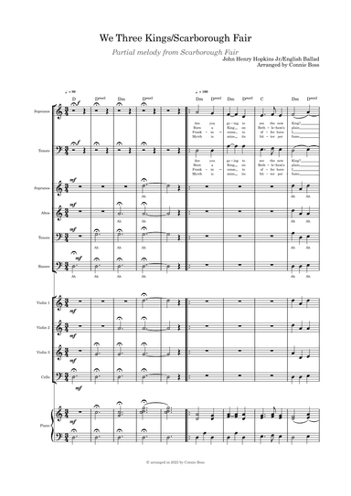 We Three Kings/Scarborough Fair combo SATB choir strings and piano (arr. Connie Boss)