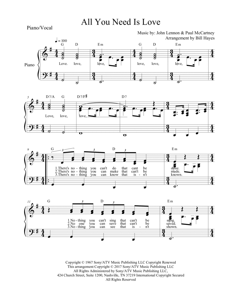 All You Need Is Love (arr. Bill Hayes)