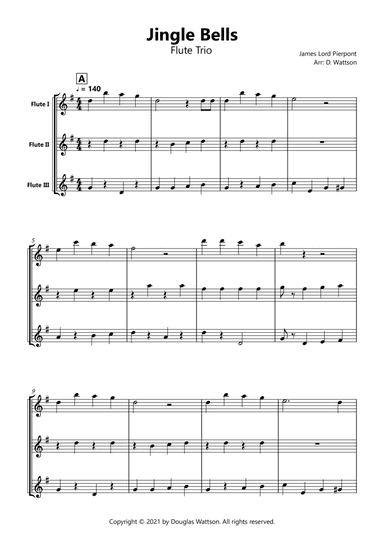 Jingle Bells sheet music for flute trio (arr. Douglas Wattson)