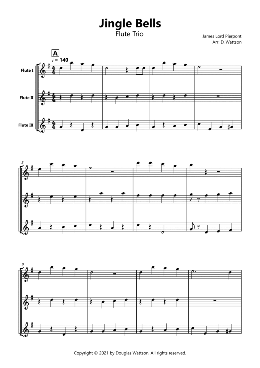 Jingle Bells sheet music for flute trio (arr. Douglas Wattson)